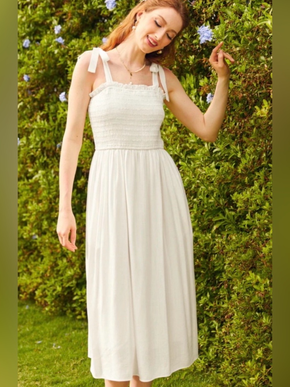 MODCLOTH Cloud Drifting Shoulder Tie Midi Dress Pockets - White - M